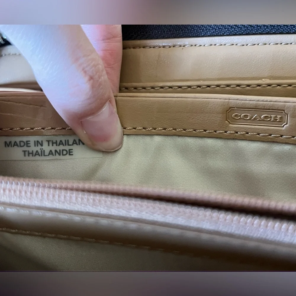 Coach Signature Canvas Zip Around Wallet Brown Tan Leather